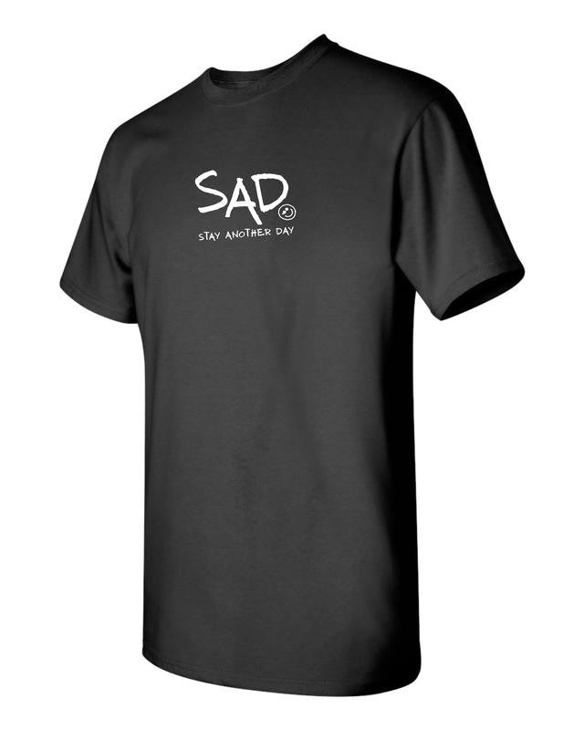 Stay Another Day Original Design Black Tshirt with White Print - Mental Health Awareness Apparel Casual Cotton Soft Stylish T-Shirt Top Basic Big Small Tee Crewneck Shortsleeve Menswear Underwear