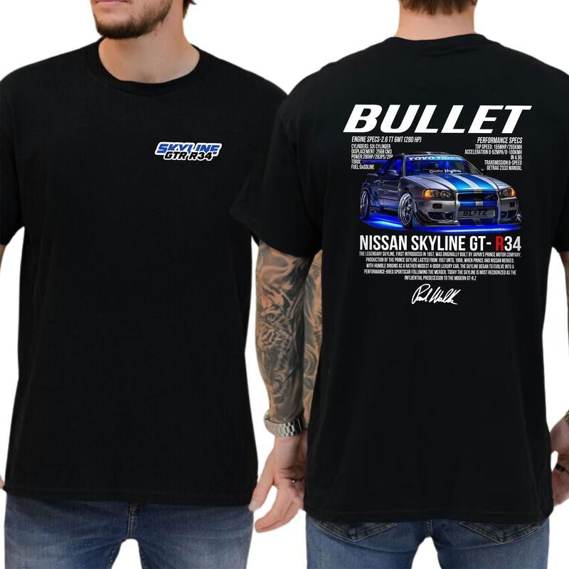 Bullet Skyline Nissan GTR T-shirt, Fast Car T-shirt, Soft Fabric Short Sleeve Shirt