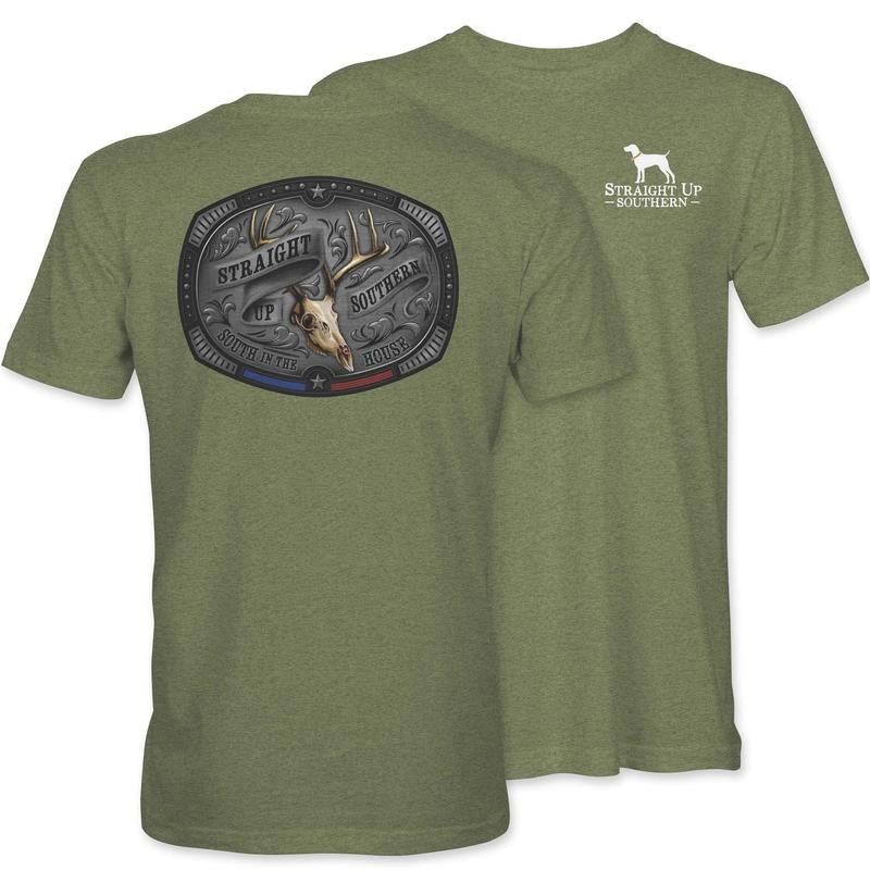 Straight Up Southern Buckle Up T-Shirt â€“ Heather Military Green