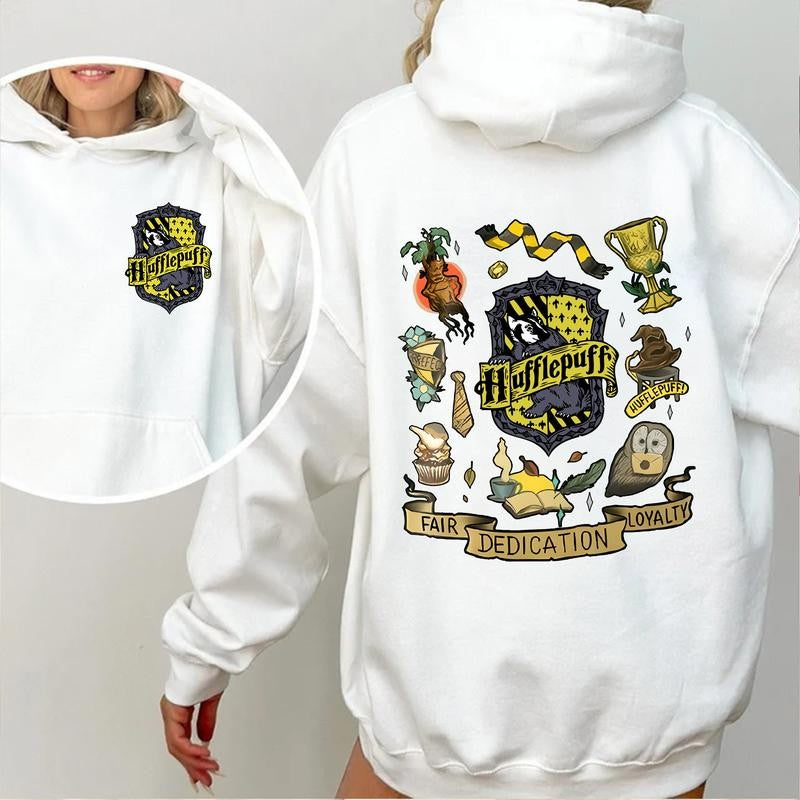 HP Wizard Houses 2 Sides Sweatshirt Hoodie Shirt, Gift for Fan Cotton Fit potterhead gift