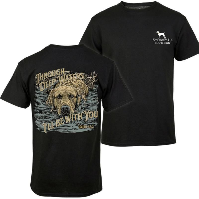 Through Deep Waters Scripture Shirt t-shirt- Hunting T-Shirt - Summer Outfits, Regular Fit Short Sleeve Crew Neck T-Shirt for Men, Casual Comfy Knitting Top for Summer