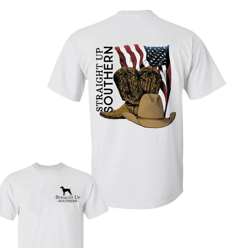 Cowboy Hat T-shirt- Summer Outfits, Regular Fit Short Sleeve Crew Neck T-Shirt for Men, Casual Comfy Knitting Top for Summer