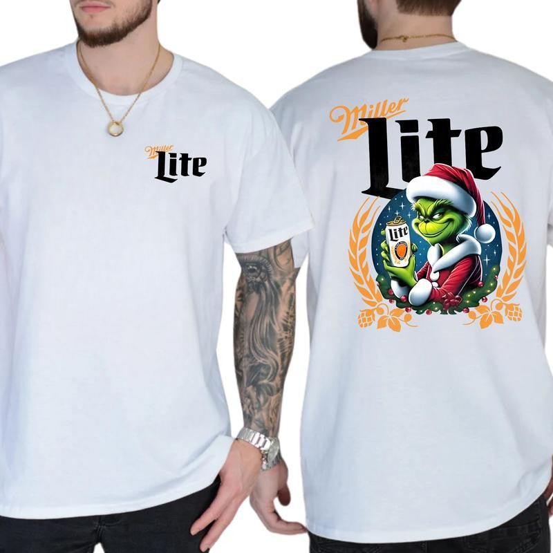 Miller Lite Grinchmas Shirt, Miller Lite Christmas Shirt, Classic Cotton Top, Soft Fabric Shortsleeve Shirt