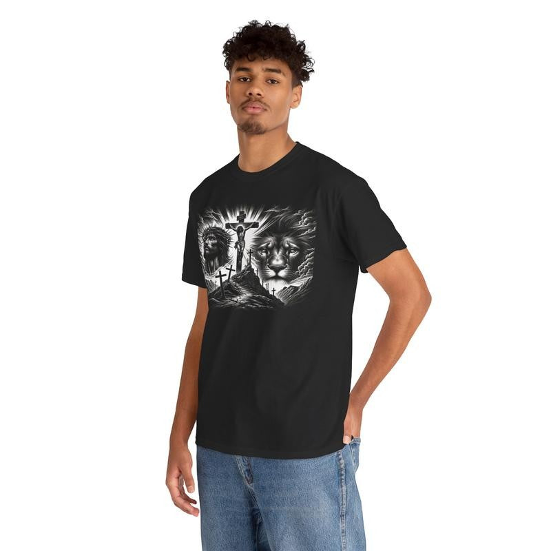 Jesus Is King Vintage Crucifixion Cross Graphic Tee Retro 90s Styled Streetwear Shirt Menswear Top Classic Cotton Smooth Underwear Tshirt Man Crewneck Short sleeve