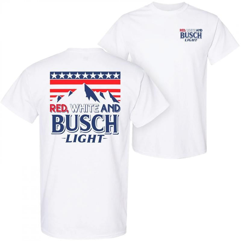 BUSCH LIGHT, BEER, Red, White And Busch Light 2 Sided T Shirt, Busch Light 4th Of July Sweatshirt, Busch Light Beer Tshirt, Casual Graphic Round Neck T-shirt for Summer, Fashion for Daily Wear