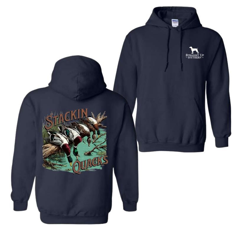 Straight Up Southern Hoodie - 'Stackin Quacks' Hoodie - Hunting Design With River Duck Image And Slogan 'Stackin Quacks', Full Of Southern Style And Passion For Hunting