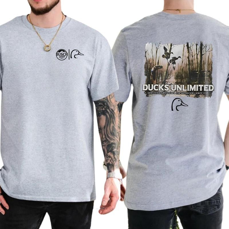 Casual, 2-sided Busch Light Ducks Unlimited T-shirt, Full Color, For Men ,Gift For men, Casual.