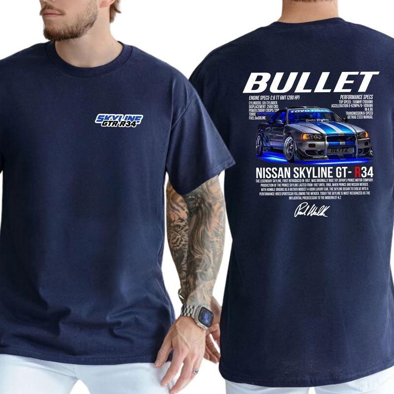 Bullet Skyline Nissan GTR T-shirt, Fast Car T-shirt, Soft Fabric Short Sleeve Shirt