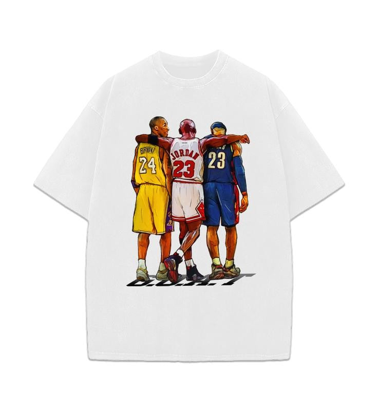 Illustrated Kobe Michael Bron Three Basketball GOAT Tribute Graphic T-Shirt Crewneck Cotton