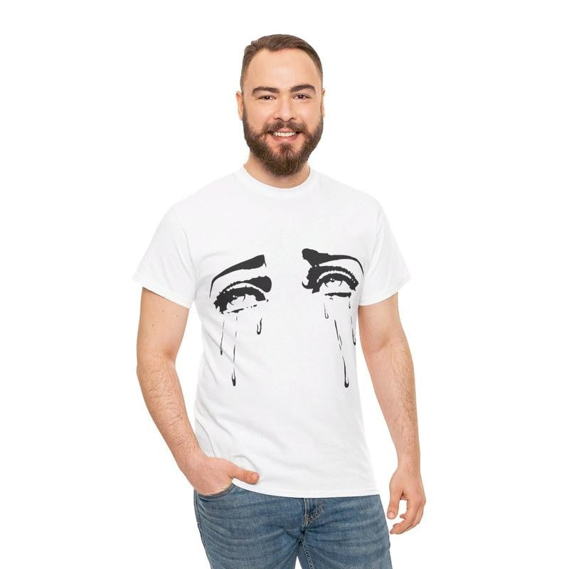Emo Gothic T-Shirt Crying Tears Tee Y2k Shirt Anime Fan Tshirt Emotional Face Casual Comfortable Cotton Crewneck Fashion Fit Top