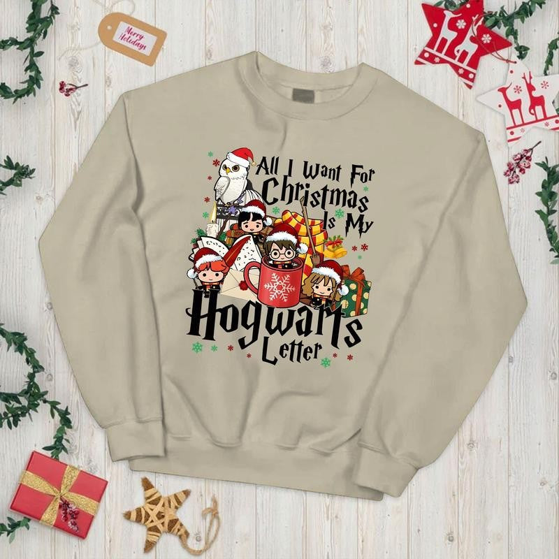 HP All I Want For Chritmas Is Hogwarts Letter Sweatshirt, Hogwarts T-Shirt, Harry  Hoodie Check Cotton Fit