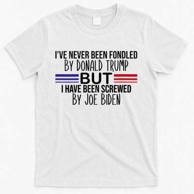 Wo Iâ€™ve Never Been Fondled By Donald Trump But Screwed By Biden V-Neck T-Shirt